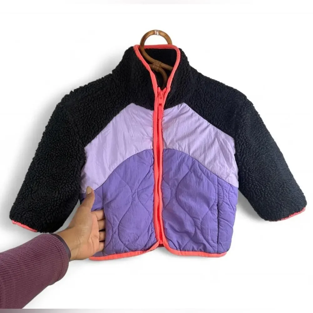 Cotton On Cleo Teddy Kids Black and Purple Jacket size 1-2